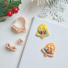 3 buc Kituri de bijuterii pentru confecționarea clopoțeilor de Crăciun, clopoțel în relief cu design de frunze de ilex, tăietoare de cercei din lut polimeric, matrițe de tăiat lut pentru festivalul de iarnă pentru decorarea pandantivelor și colierelor