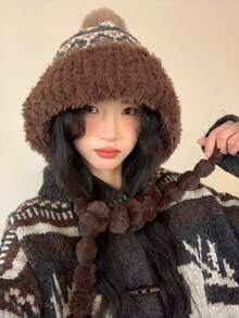 Eine Plüschmütze für Frauen und Mädchen, Studentinnen für den Winter, Weihnachten, Outdoor-Reisen, Zusammenkünfte, Festivals, mit zusätzlicher Samt-Isolierung, Kälteschutz, Ohrenschutz, dicke Wollmütze, vielseitig einsetzbar, süß und modisch gestrickte Mütze, Beanie