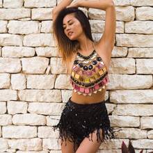 Women's Sequins Tassel Skirts Shorts Booty Dance Festival Bottoms - Black - View 2