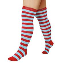 Zando Plus Size Thigh High Socks For Thick Thighs Women Striped Thigh High Stockings Over The Knee Socks Leg Warmers{"Size_name":"OneSizePlus","Color_name":"BlueRed"} - 藍紅 - 查看 3