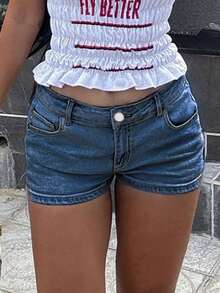 Quần short denim nữ thời trang đường phố Âu Mỹ co giãn bó sát tối giản gợi cảm thường ngày - Rửa tối - Xem 4