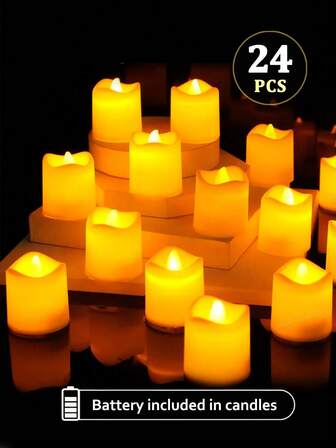 6/12/24pcs LED Electronic Tea Lights, Battery Powered Flameless Candles, Tea Candles For Wedding, Romantic Candle Lights, Suitable For Birthday, Party, Wedding, Proposal, Christmas, Halloween, Gift, Tabletop Decor, Holiday Decoration