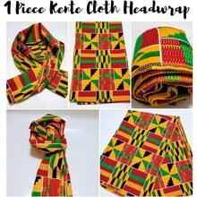 Ankara African Print Soft Headwraps Headband Long Hair Wrap Scarf Turban Tie Jersey Knit African Wraps - 1. 肯特布綠,黑,橙 - 查看 4