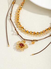 1 Set Vintage Collar Colgante de Flor de 3 Capas de Esmalte, Diseño Elegante y Dulce de Múltiples Capas, Collar Gargantilla Floral de Nicho Retro, Accesorio de Lujo Versátil para Uso Diario, Fiesta y Ocasiones Especiales