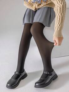 1双儿童秋冬季保暖连裤袜，女童黑色透明加厚保暖袜，带保暖内衬，冬季保暖防寒连裤袜，适合小女孩穿着，温度范围-5至10℃