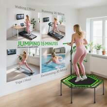 SOOZIER 45" Rebounder Trampoline For Adults, Mini Fitness Trampoline Bungee Rebounder With 3-Level Adjustable Handle, Indoor Outdoor Jumping Cardio Trainer, Max Load 264LBS, Green - 綠色 - 查看 7