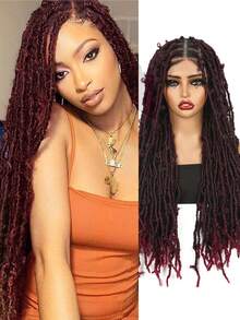 30 英寸女士编织假发，双层全蕾丝无结辫，黑色蝴蝶方形卷发辫子假发，合成蕾丝前编织假发，带婴儿头发，手工编织假发，适合圣诞节、新年、狂欢节和音乐节