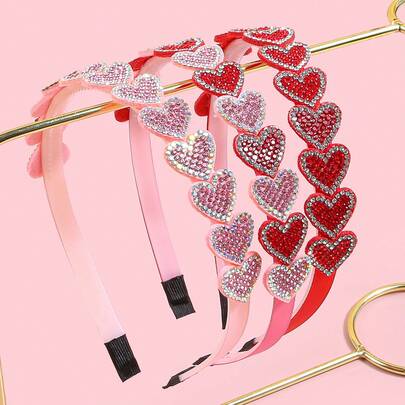 2 شريط رأس مرصع بالراين بشكل قلب، اكسسوارات شعر للنساء لحفلات، شريط رأس بشكل قلبين باللونين الوردي والأحمر، ديكور شعر لأعياد الميلاد والعطلات، شرائط رأس لعيد الحب