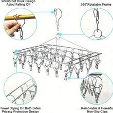 Stainless Steel Multi-Clip Sock Drying Rack With Swivel Hook - Windproof Clothes Hanger For Socks, Bras, Underwear - Essential Laundry Accessory, Clothes Pins,Valentine's Day Home Decor - Multicolor - View 3