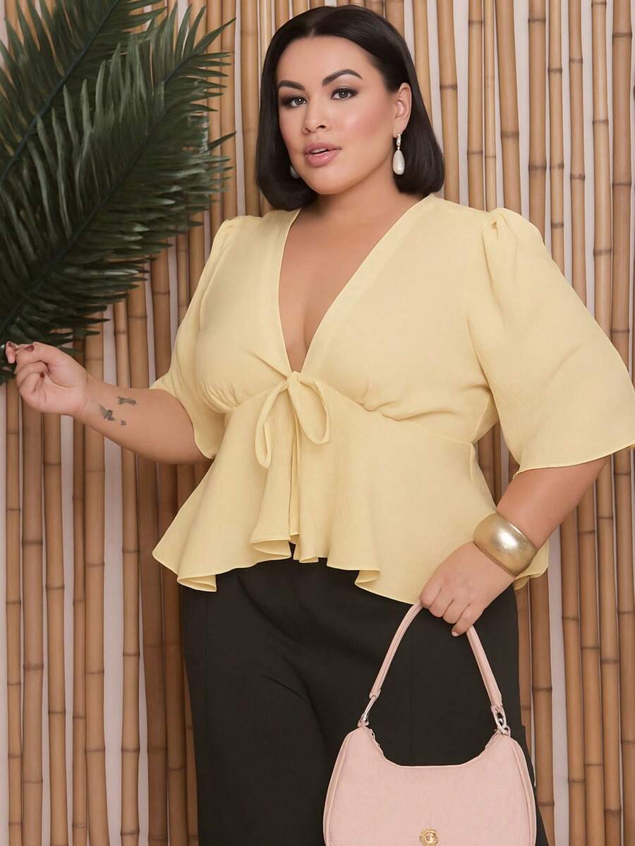 ELEGANT PLUS BATA BLOUSE, WOMEN'S FASHION, LIGHT SUMMER - MÀU VÀNG - Xem 1