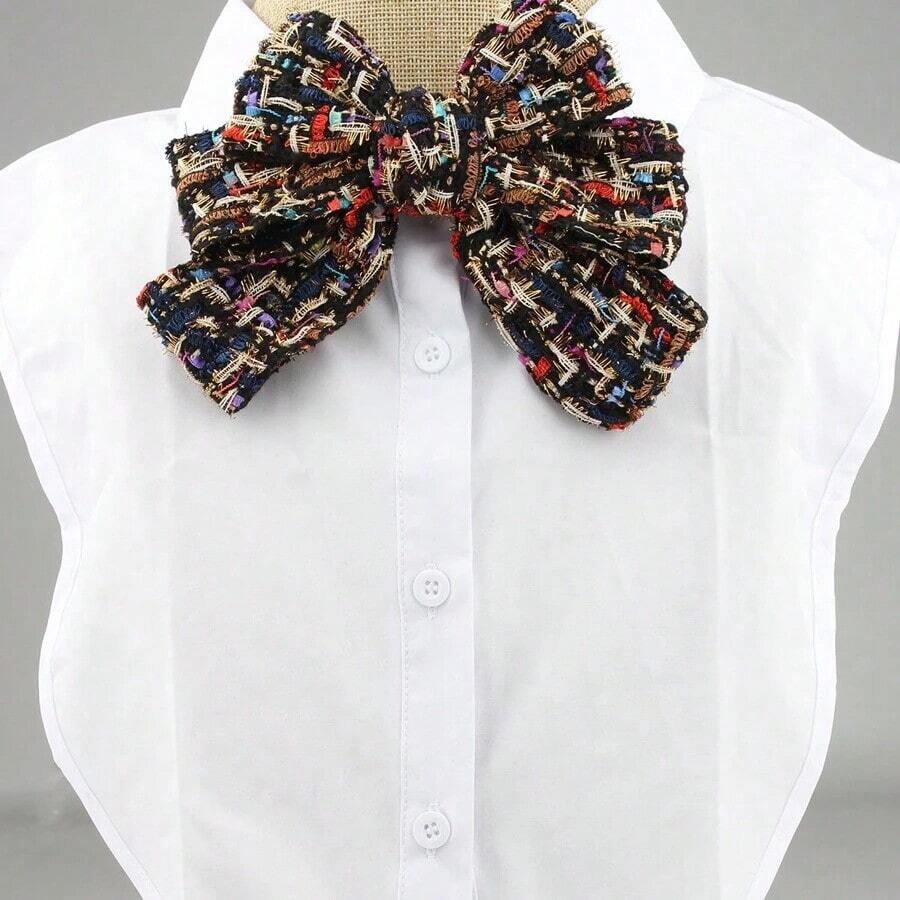 1pc Black Based Multi-Color Bow Design Fashion Necktie For Women, Suitable For Daily Wear And Parties Dress Accessories Pin For Clothes Bag Charm School Office Accessories Shirts Jacket Jewelry Christmas Halloween Clothes Pin Funny Cute Teacher Gifts - 黑色 - 查看 1