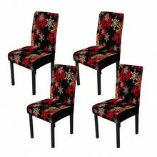 1/4/5/6/7/36 piezas Juego de fundas de silla/asiento con estampado de copos de nieve blancos y rojos para Navidad, adecuado para uso en interiores del hogar, restaurante, hotel, opción ideal para decoración diaria moderna. La mantequilla encaja en mesas de comedor cuadradas, las fundas de silla elásticas son lavables.