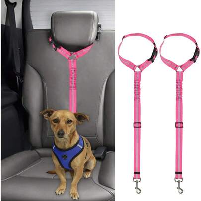 2 Packs Adjustable Nylon Dog And Cat Safety Seat Belt Straps For Car Headrest Vehicle Restraints Pet Harness Ideal For Travel Pet Car Safety Belt
