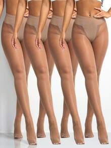 4 đôi quần tất nữ 30D mỏng, thời trang & tối giản, thoải mái & thoáng khí - Màu be - Xem 7