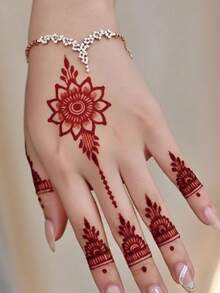 4 Sheets Temorary Tattoo Stencil Sets- Sexy Floral Patterns For Hand, DIY Paint, For Ink, Reusable Stencil Stickers For Women Body Makeup Mehndi Designs - Black - View 5