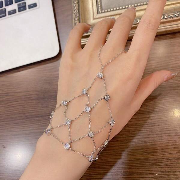 Pulsera elegante de cadena con rhinestones, diseño de nicho de moda, elegante y grácil de alta gama