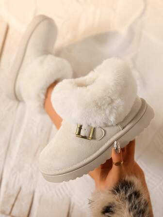 Botas de nieve casuales para mujer de talla grande, nuevas botas altas de puntera redonda con cordones para otoño/invierno 2025, botas casuales versátiles de felpa gruesa para otoño/invierno, botas de estudiante hasta el tobillo cálidas, botas de nieve con banda elástica y sin cordones