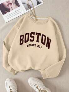 LCWomen's Drop Shoulder Long Sleeve Sweatshirt,Long Sleeve Tops Graduation,Back To School Outfits,Graduation,Teacher Outfits Women,Back To School Pullover Fall OutfitCasual Daily Wear - 杏色 - 查看 12