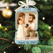 Premier ornement de Noël fiancé : figurine photo de proposition personnalisée, souvenir en acrylique. Idée si vous cherchez un cadeau d'anniversaire, un cadeau de pendaison de crémaillère, un cadeau de fête, un cadeau pour la fête des mères/des pères/Noël pour votre famille ou vos amis.