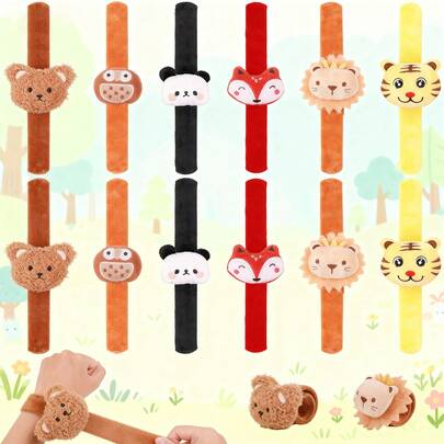 Stuffed Animal Snap Bracelets For Kids, 12PCS Plush Slap Bands Party Favors,Cute Zoo Animal Bracelets For Birthday Gifts,Classroom Prizes,Stocking Stuffer For Kids,Christmas Gifts For Boys/Girls