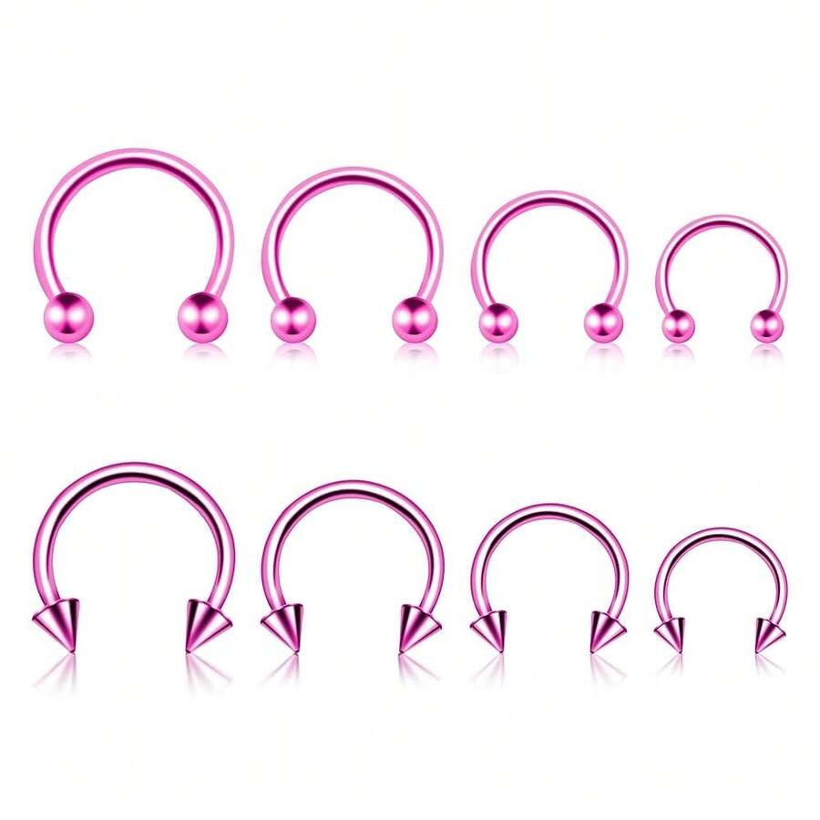 BLISI G23 Solid Titanium Eyebrow Piercing Jewelry, Gokd Black Rose Gold Silver Pink Rainbow Eyebrow Rings 16G Curved Barbell,Tiny Vertical Labret Lip Jewelry Rook Piercing Jewelry For Women And Men{Inchcolor_nameinch:Inch8pcsNosePiercing-Pinkinch} - 8件鼻環-粉紅色 - 查看 1