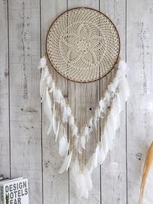 1 件手工制作的白色捕梦网壁挂装饰，适用于卧室、客厅、时尚家居风铃捕梦网装饰，适用于家庭、婚礼、房间装饰（羽毛为人造） - 白色 - 查看 5