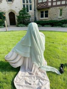 foulard khimar instantané pour femme, couleur unie, asymétrique, multicouche, en mousseline de soie, couvrant tout le visage, confortable, à la mode, élégant, idéal pour le quotidien, les festivals, les rassemblements et les tenues décontractées. - Multicolore - Voir 7