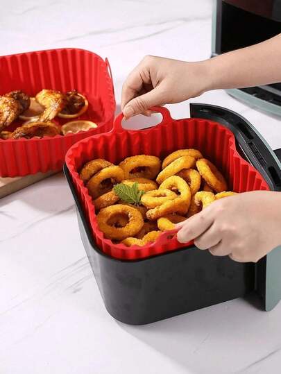 1 pezzo Pentola in silicone per friggitrice ad aria, fodera in silicone riutilizzabile per friggitrice ad aria, accessori per friggitrice ad aria, accessori da cucina, sostituzione di teglia da forno monouso quadrata, teglia da forno in silicone per friggitrice ad aria, vassoio da forno in silicone resistente ad alte temperature, stampo speciale per torte