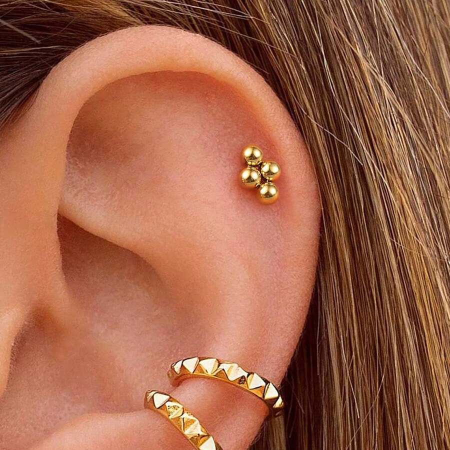 Giga 1 buc ASTM F136 titan mini 3 mărgele cluster fără fir labret piercing buză spate plat șuruburi cartilaj tragus helix conch cercei stud nas piercing bijuterii clasice