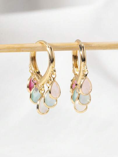 زوج من أقراط الحلقة الأنيقة المتعددة الاستخدامات من الذهب/الفضة والزركونيا والخرز الباروك المزيف للنساء، مجوهرات فاخرة عالية الجودة وأنيقة، هدية للزفاف/الحفلات