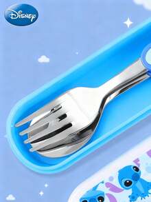 Disney 2 PIEZAS Juego de cubiertos portátil de acero inoxidable con diseño de Stitch con licencia oficial de Disney, un juego de cuchara y tenedor de dibujos animados lindos, utensilios multifuncionales y duraderos, ornamentales, regalo perfecto de Navidad, Halloween para fans, amigos y familia, para picnic, lonchera, oficina