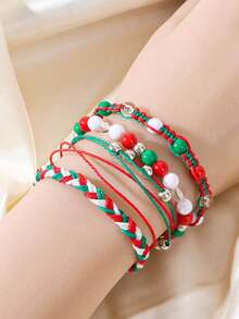 4 قطع/مجموعة أساور عيد الميلاد، أساور مضفرة مخرزة بوهيمية للتكديس لعيد الميلاد