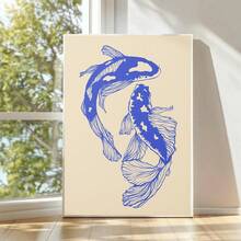 1pc, Canvas Wall Art, Framed Wall Decor, Blue Carp Canvas Print, Classic Modern Wall Hanging, Minimalist Wall Decor, Contemporary Art, Modern Home Decor, Living Room Wall Art, Art, Room Decor, Dorm Decor, Bedroom Decor, Bathroom Decor, Home Decor, Office Decor, Vintage Poster, Dining Room Decor, Aesthetic Art, Gift For Friends, Housewarming Gift, Party Decor