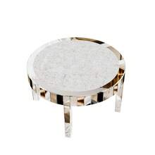 80cm Round Coffee Table Mirrored Glass Center Table With Shiny Crushed Crystal Diamonds - Silver - View 7