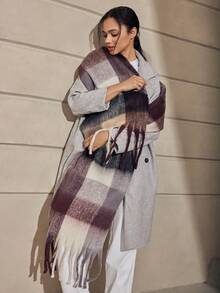 1 pieza Nuevo chal de otoño/invierno de mujer de estilo callejero perezoso con flecos largos, chal circular de mohair suave y cálido, adecuado para viajes y uso diario, regalo