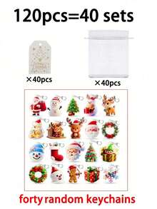120/60/30/15-Piece Christmas Keychain Set, With Christmas Tree/Elk/Wreath/Santa Claus/Gingerbread Man Designs, Acrylic Material, Bag Pendant, Holiday Party Gift Set, Desktop Decoration, Souvenir Set, Suitable For Christmas Gifts, Holiday Decorations, And Gifts For Friends And Family