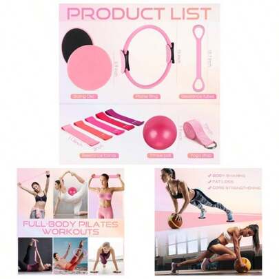 Set Of 6 Style Pilates Home Equipment Set Pilates Essential Kit Workout Accessories 14 Magic Circle Exercise Ball Yoga Strap Silicone Tension Strip Tension Band Sliding Plate