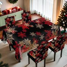 1/4/5/6/7/36 piezas Juego de fundas de silla/asiento con estampado de copos de nieve blancos y rojos para Navidad, adecuado para uso en interiores del hogar, restaurante, hotel, opción ideal para decoración diaria moderna. La mantequilla encaja en mesas de comedor cuadradas, las fundas de silla elásticas son lavables.