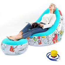 Sofá Perezoso Inflable, Sillón Familiar Flocado con Patrón de Grafiti, Adecuado para el Descanso en el Hogar o en la Oficina, Plegable para Exteriores - 1 - Ver 7