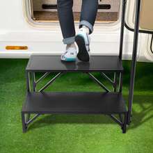 RV Steps, 2-Step RV Stairs, 440 LBS Load Capacity, Thickened Carbon Steel, With Handrail, Non-Slip Steps For Entry And Exit, Suit For RV, Trailer, Camper Steps - 黑色 - 查看 1