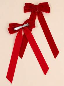 2 piezas Lazos para el cabello para niñas Elegantes Lazos lisos Pinzas de cocodrilo Pinzas para el cabello esponjosas Pasadores de otoño e invierno Pasadores de moda Diarios Pasadores para el cabello Lindos y dulces Accesorios para el cabello para adolescentes - Rojo - Ver 4
