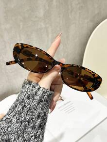 1pc Women Oval Full Frame Vintage Shades Basics Delicate Hot Girl Style Personalized Spicy Fashion Glasses For Vacation Outfits, Street Snap, Rave Party, Tropical Beach Vacay, Outdoor, Business Casual Woman Accessories - Multicolor - View 5