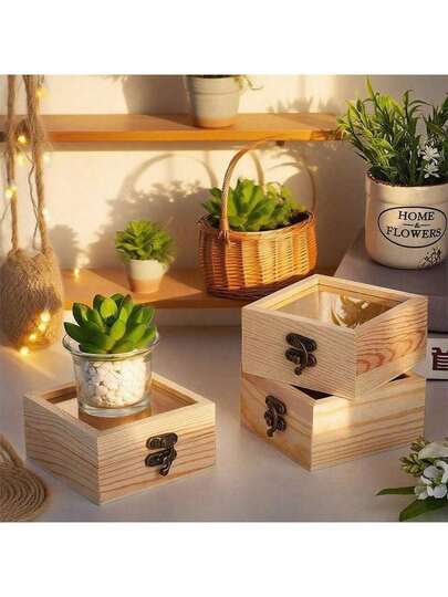 1pc Elegant Minimalist High-End Wooden Storage Box For Home Organization, Versatile Gift Box, Stylish Jewelry Box With Glass Lid, Perfect For Preserved Flower Packaging, Ideal For Special Occasions And Thoughtful Gifting, Enhance Your Decor With Functional Charm, Perfect For Holidays And Celebrations, A Must-Have For Modern Living Spaces