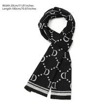 1 pieza Bufanda corta con flecos de doble cara de imitación de cachemira, cálida y suave, para hombre, adecuada para mantener el calor, ropa exterior, viajes, fotografía, regalos festivos - Blanco y Negro - Ver 5