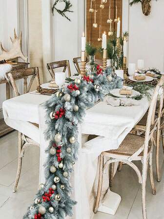 1/3 st konstgjord julblomsterkransgirlang, lyxig konstgjord tallgirlang hängande dekor för hem, vardagsrum, inomhus, landskapsdekor, högtidsdekor, rumsdekor, heminredning, kontorsdekor, temafestdekor, juldekor, bordsdekor