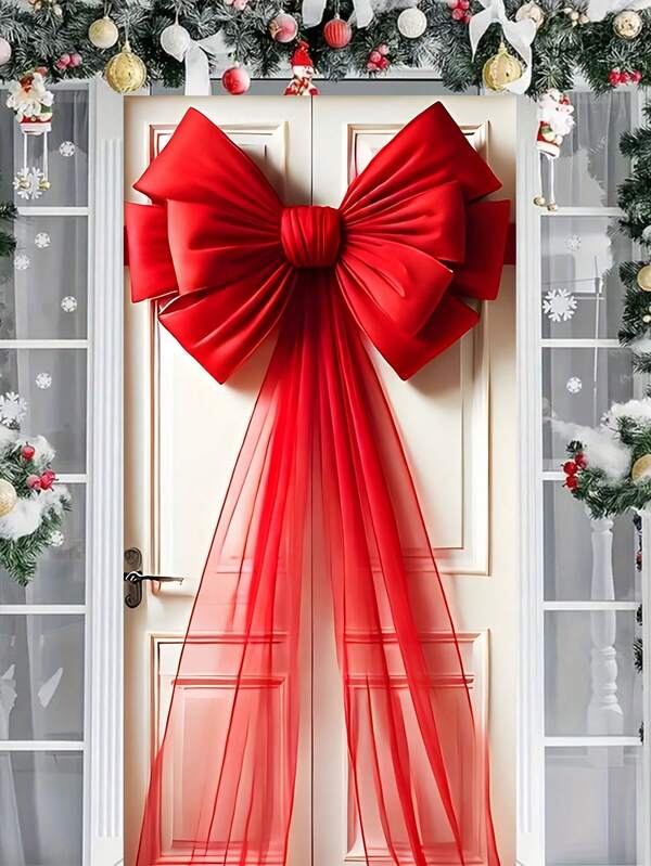 Elegant Red Bow Door Flag - Versatile & Washable Polyester Decor For Weddings, Birthdays, Grand Openings - Ideal For Porch & Entryway, Best For Christmas