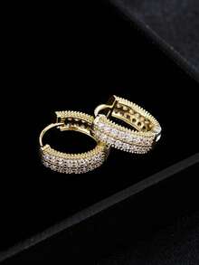 1 Pair Luxury Copper Round Hoop Earrings, Suitable For Women's Daily Wear, Gift For Friends