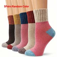 10Pairs Of Winter Warm Knit Socks For Women With Geometric Patterns - Rabbit Hair Blend, Hand Wash Only, All-Season, Knit Fabric