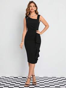 Women's Retro 1950s Style Sleeveless Slim Business Pencil Dress - Black - View 5