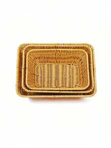 Handwoven Rectangular Rattan Storage Basket, Reusable Wicker Tray - For Holding Desserts, Snacks, Bread - Kitchen Decor, Living Room Bedroom Decor, Suitable For Back To School Season - Multicolor - View 6